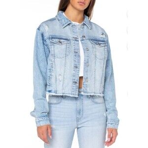 NWT Celebrity Pink Women's XXXL Jean Jacket Denim Fray Hem Light Wash Cute Rips